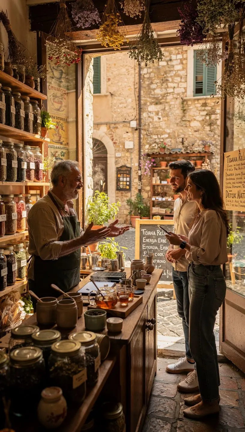 Tazza di tè fumante con foglie di tè e limone su un tavolo di legno.